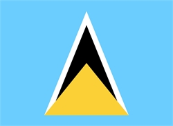[ai] The flag of Saint Lucia features a blue background with a stylized white and black triangle representing a piton, with a golden triangle at the bottom. The design emphasizes the island's geographical features.